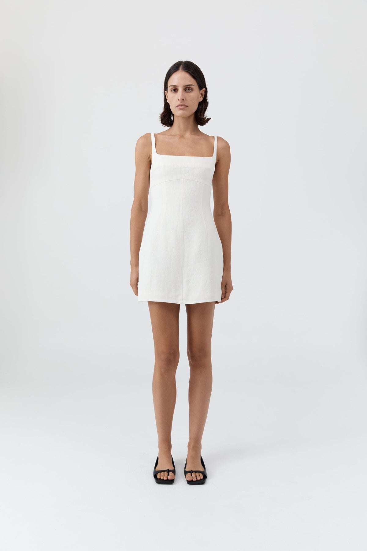 Tailored Square Neck Mini Dress - Off White