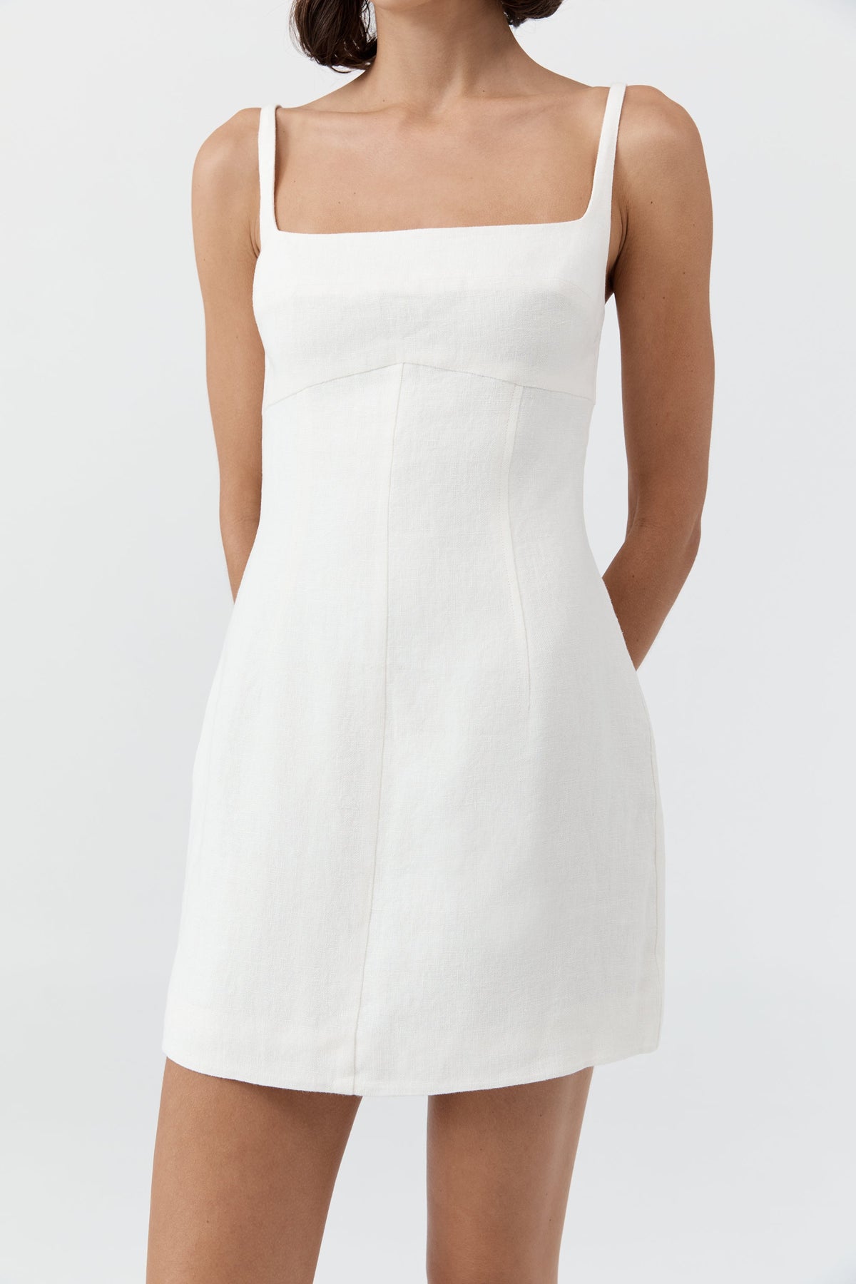 Tailored Square Neck Mini Dress - Off White