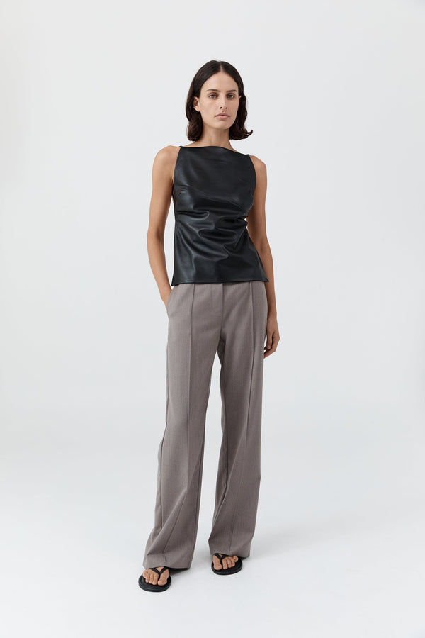 PRE-ORDER: Leather Square Neck Top - Black