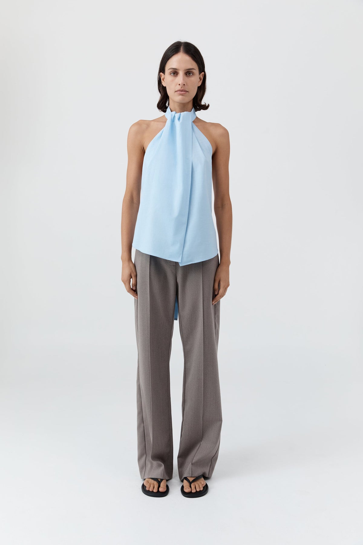 Oxford Halter Tie Back Top - Ciel Blue