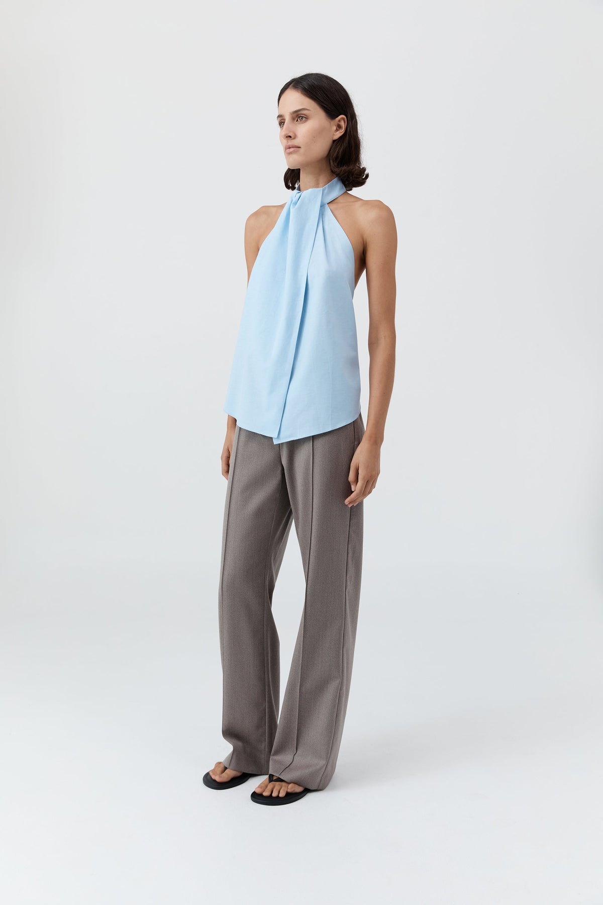 Oxford Halter Tie Back Top - Ciel Blue