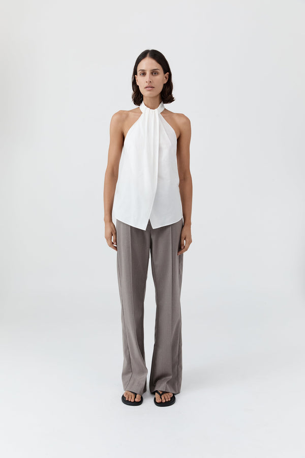 Oxford Halter Tie Back Top - White