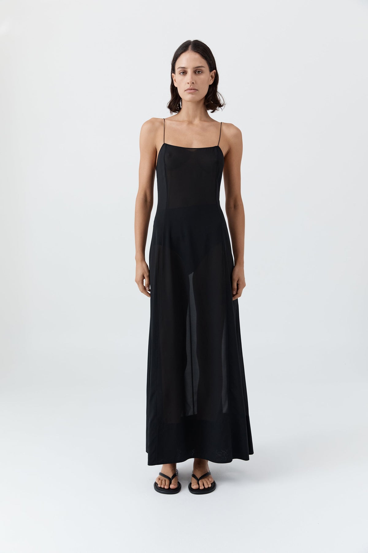 Sheer Silk Slip Dress - Black