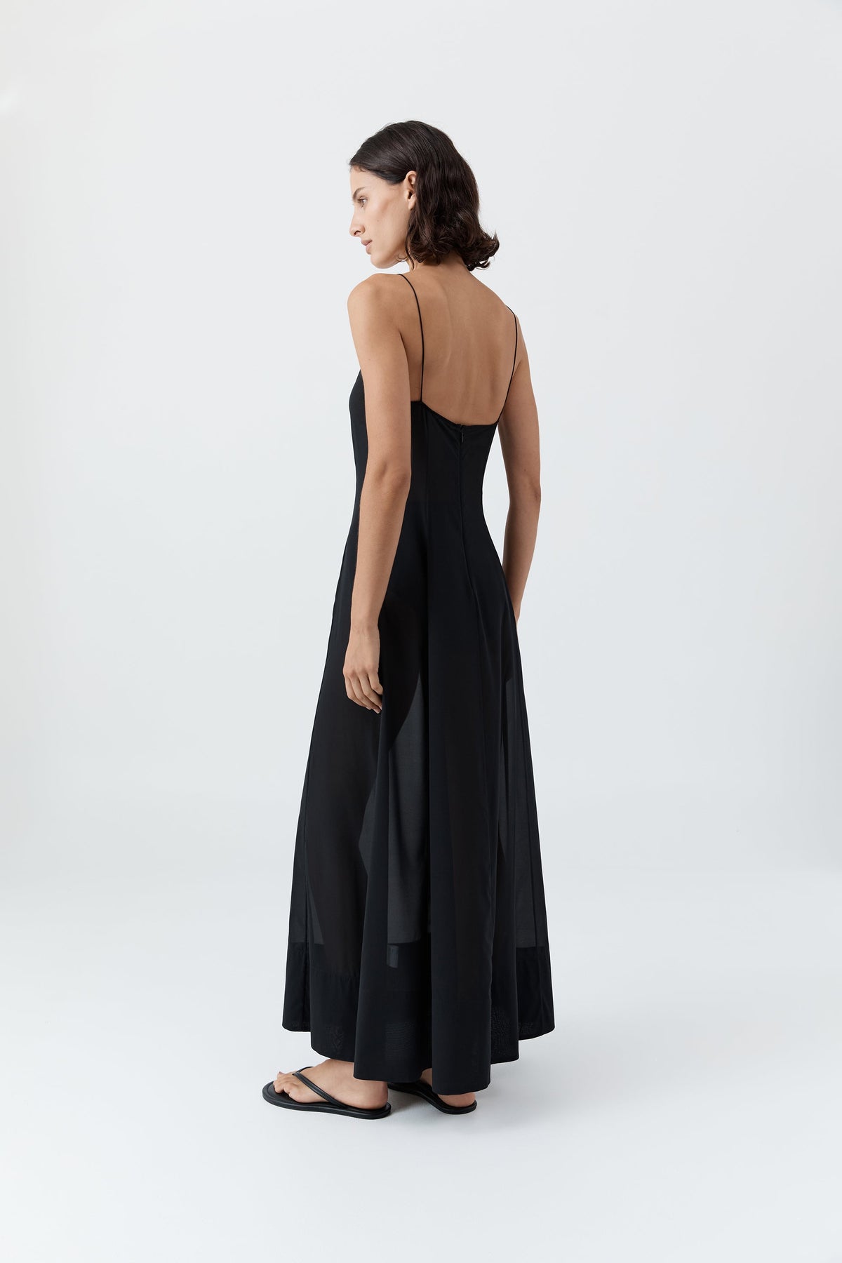 Sheer Silk Slip Dress - Black