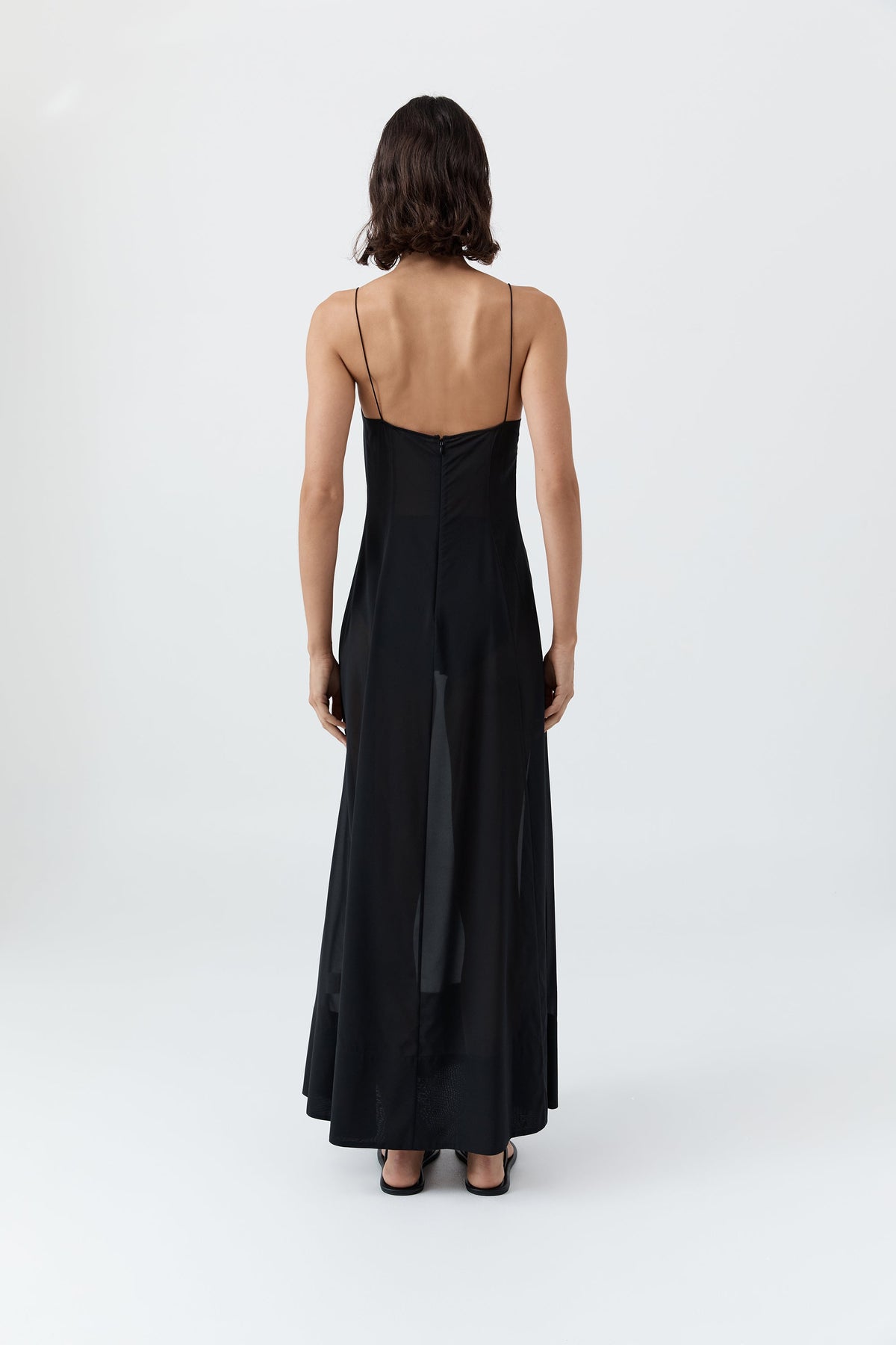 Sheer Silk Slip Dress - Black