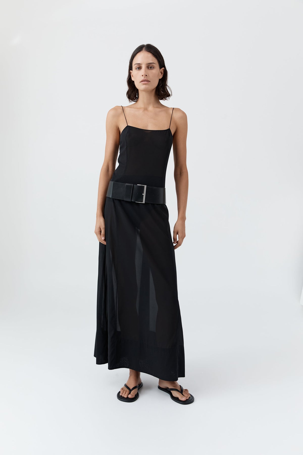 Sheer Silk Slip Dress - Black