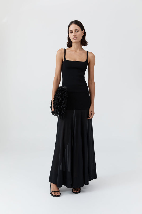 Sheer Silk Circle Hem Dress - Black