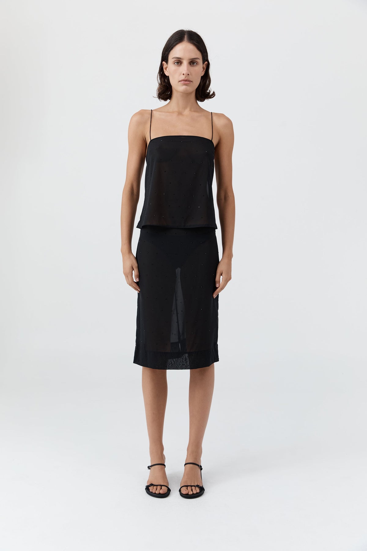 Silk Glass Beaded Cami - Black
