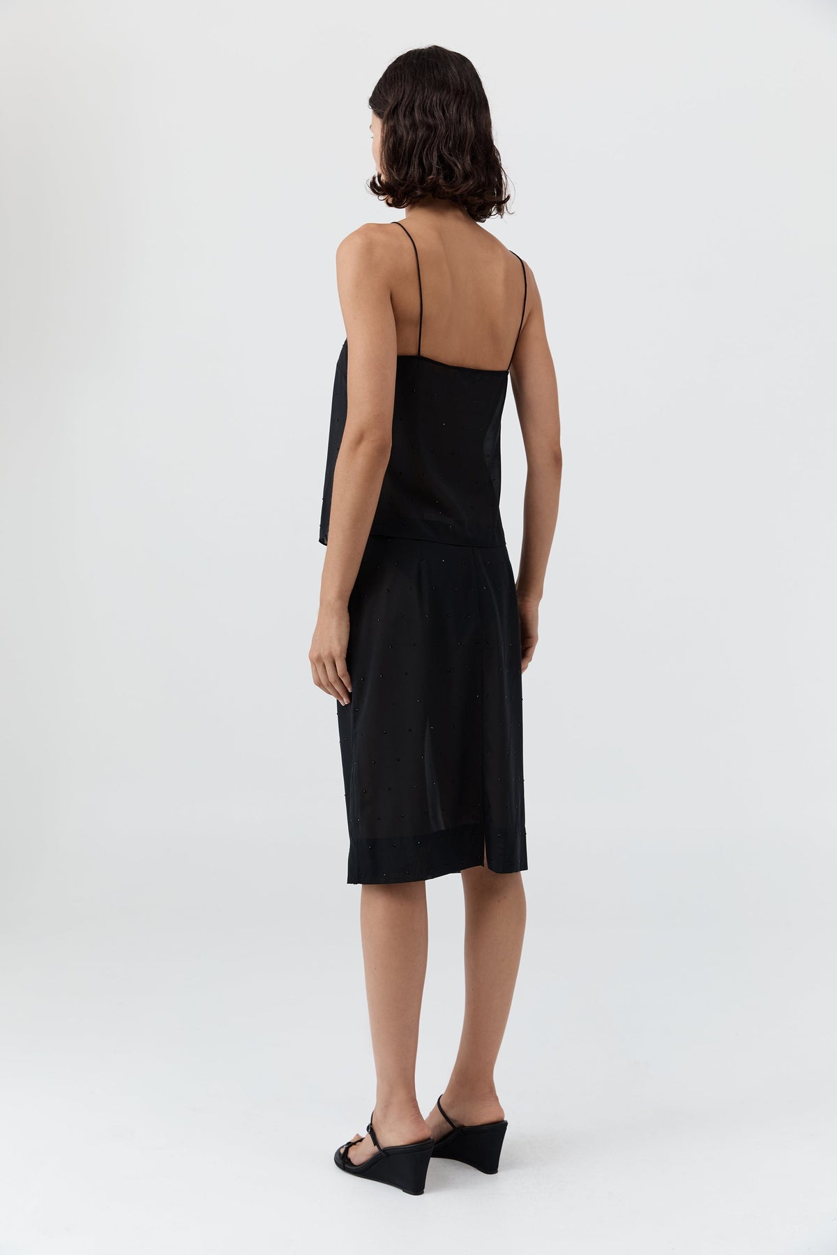 Silk Glass Beaded Cami - Black