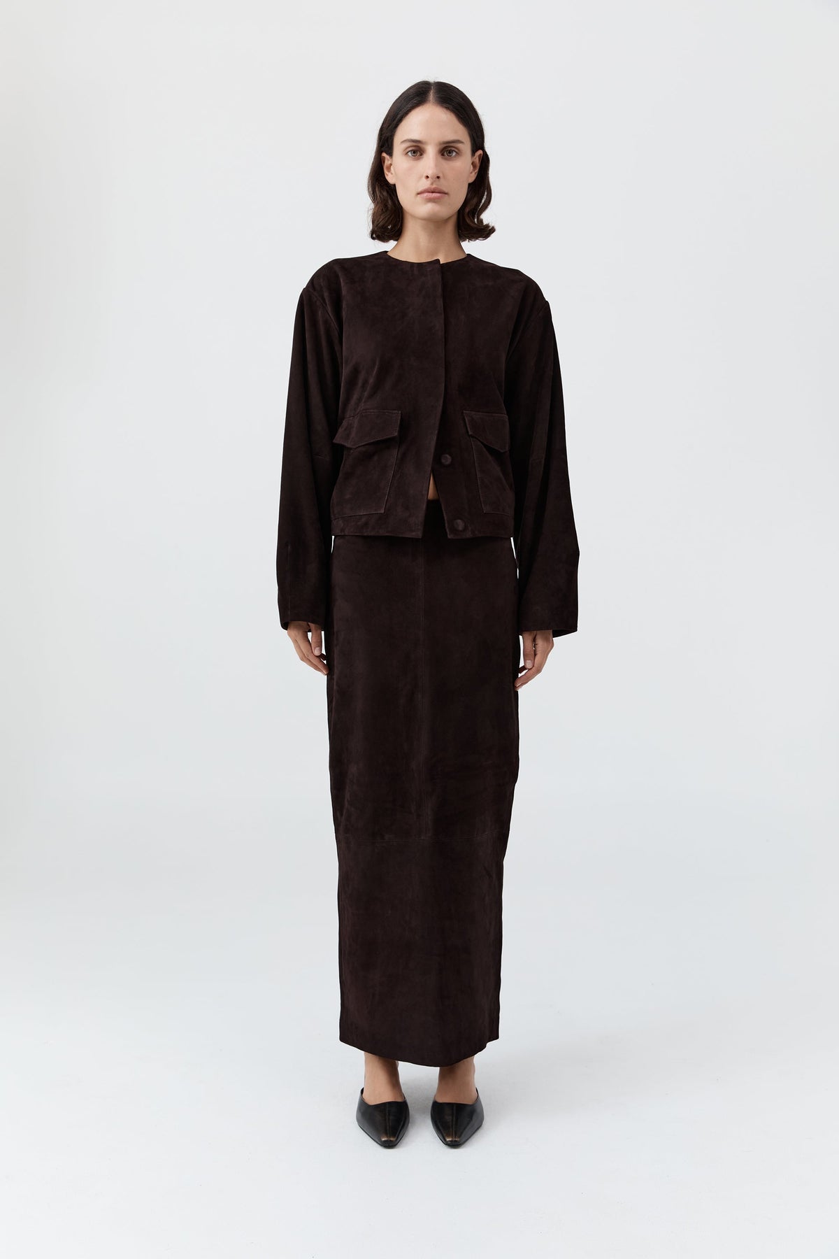 Suede Utility Cocoon Bomber - Coffee