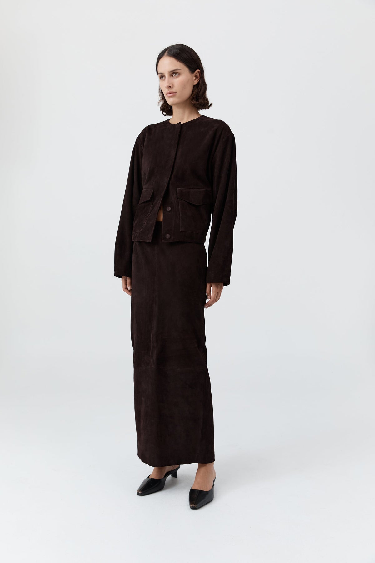 Suede Column Skirt - Coffee