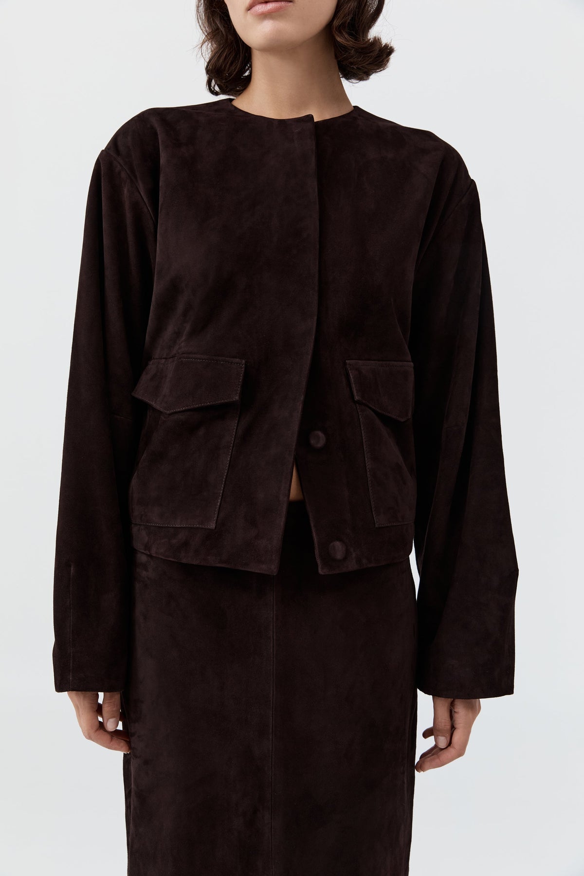 Suede Utility Cocoon Bomber - Coffee