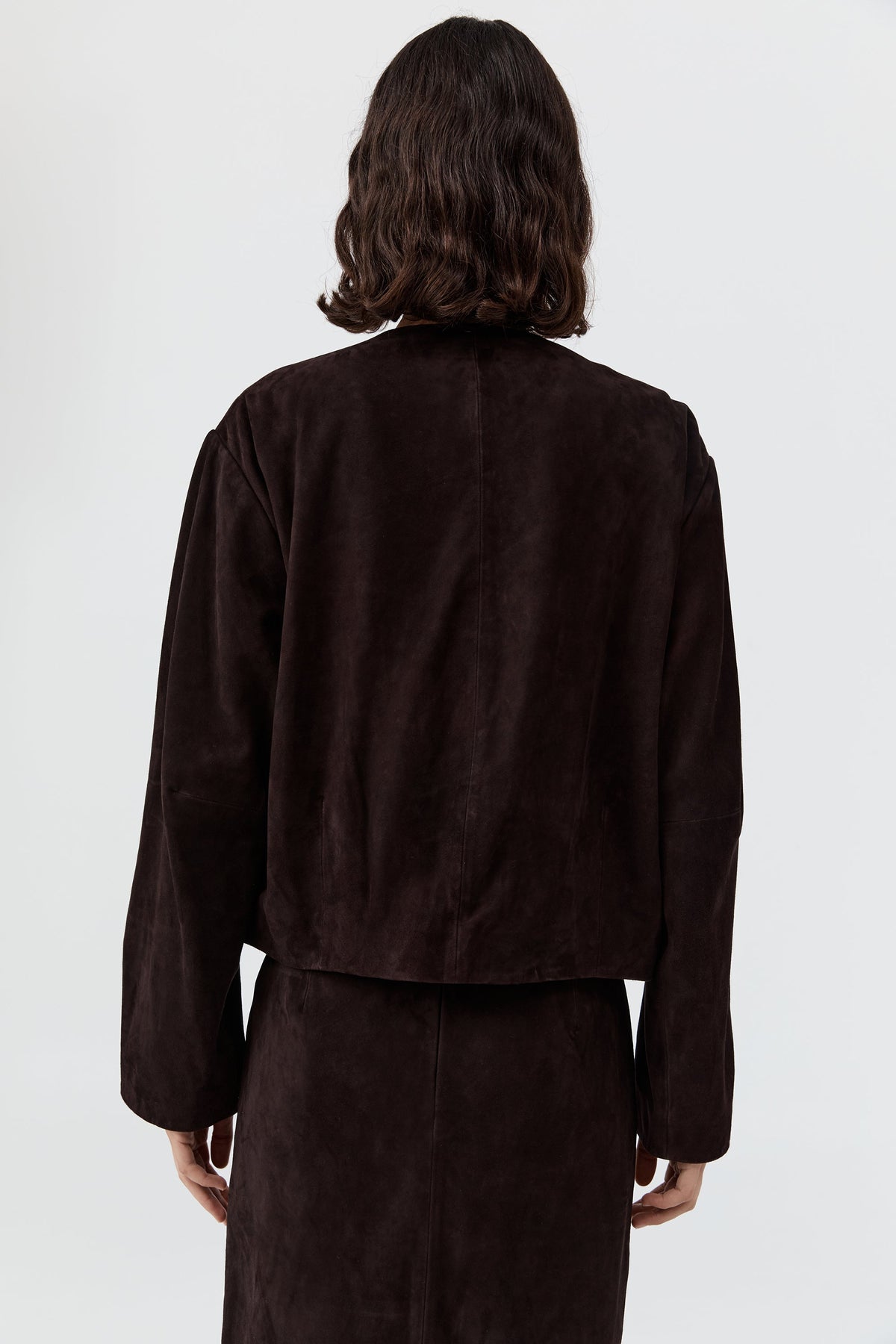 Suede Utility Cocoon Bomber - Coffee