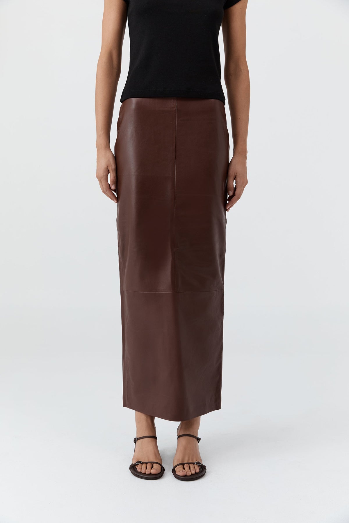Leather Column Skirt - Rum
