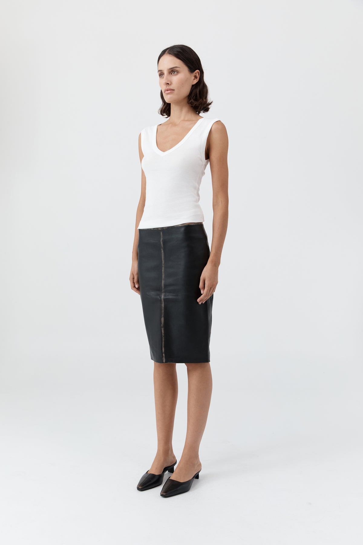 Brushed Leather Pencil Skirt - Black