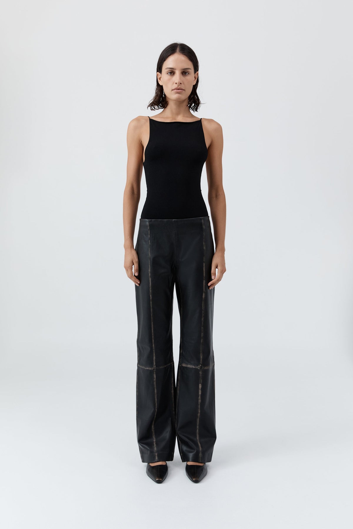 Brushed Leather Pants - Black