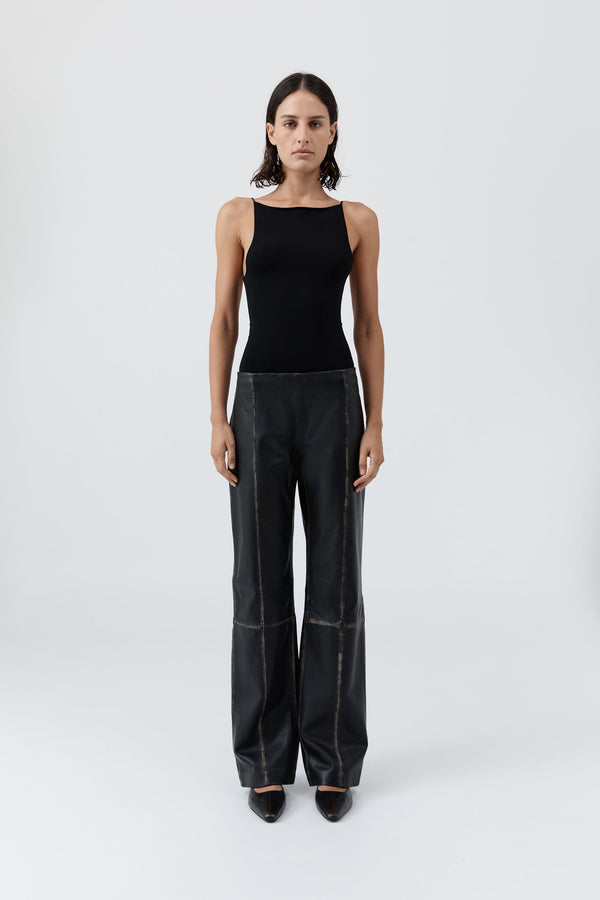 Brushed Leather Pants - Black
