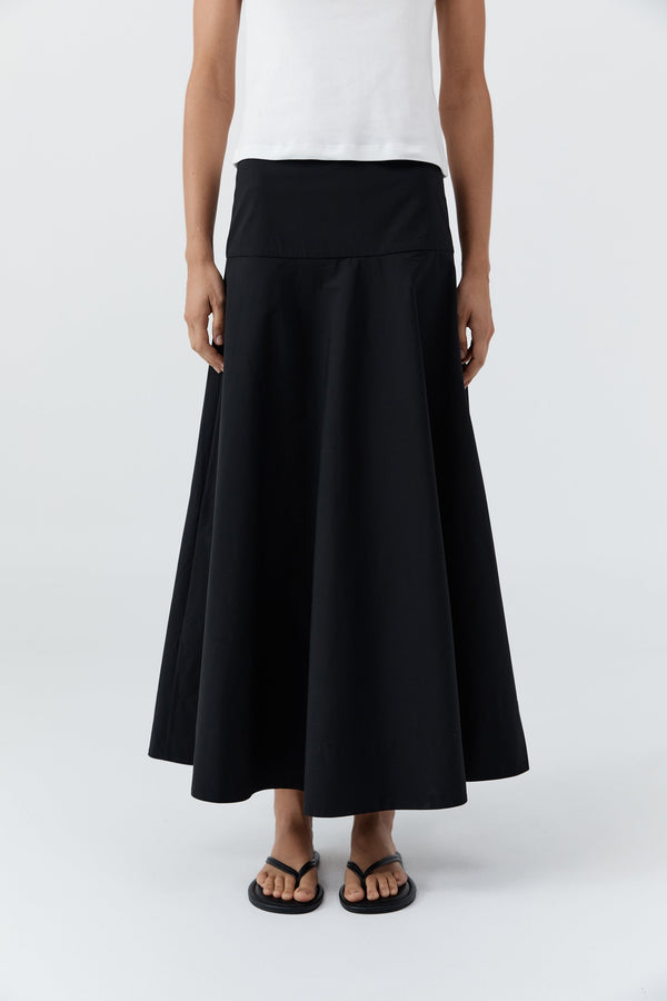 Cotton Circle Hem Skirt - Black