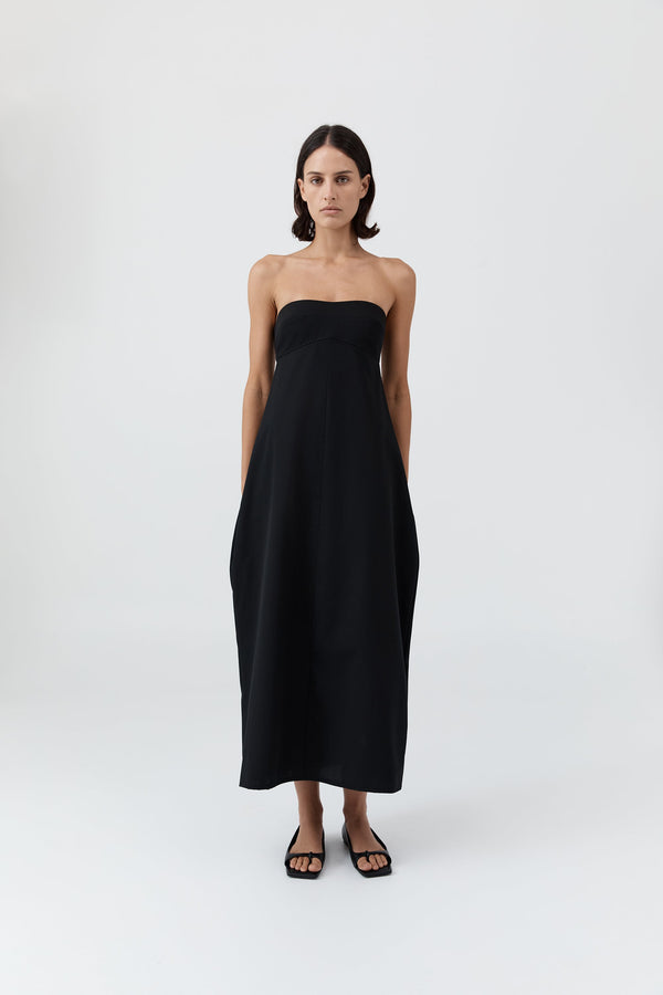 Wool Strapless Cocoon Dress - Black