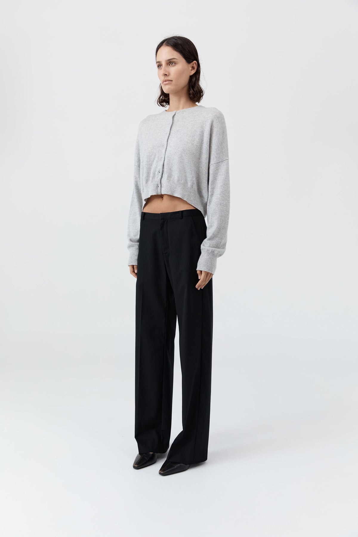 Cashmere Relaxed Cropped Cardigan - Grey Marle