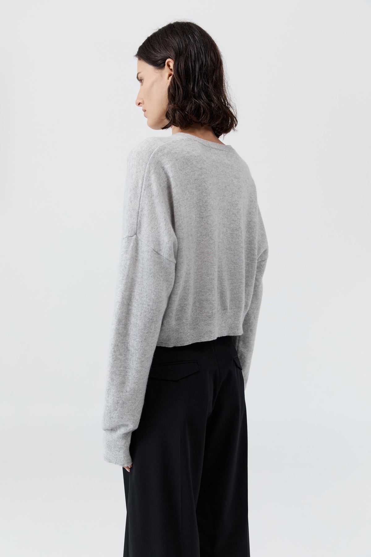 Cashmere Relaxed Cropped Cardigan - Grey Marle