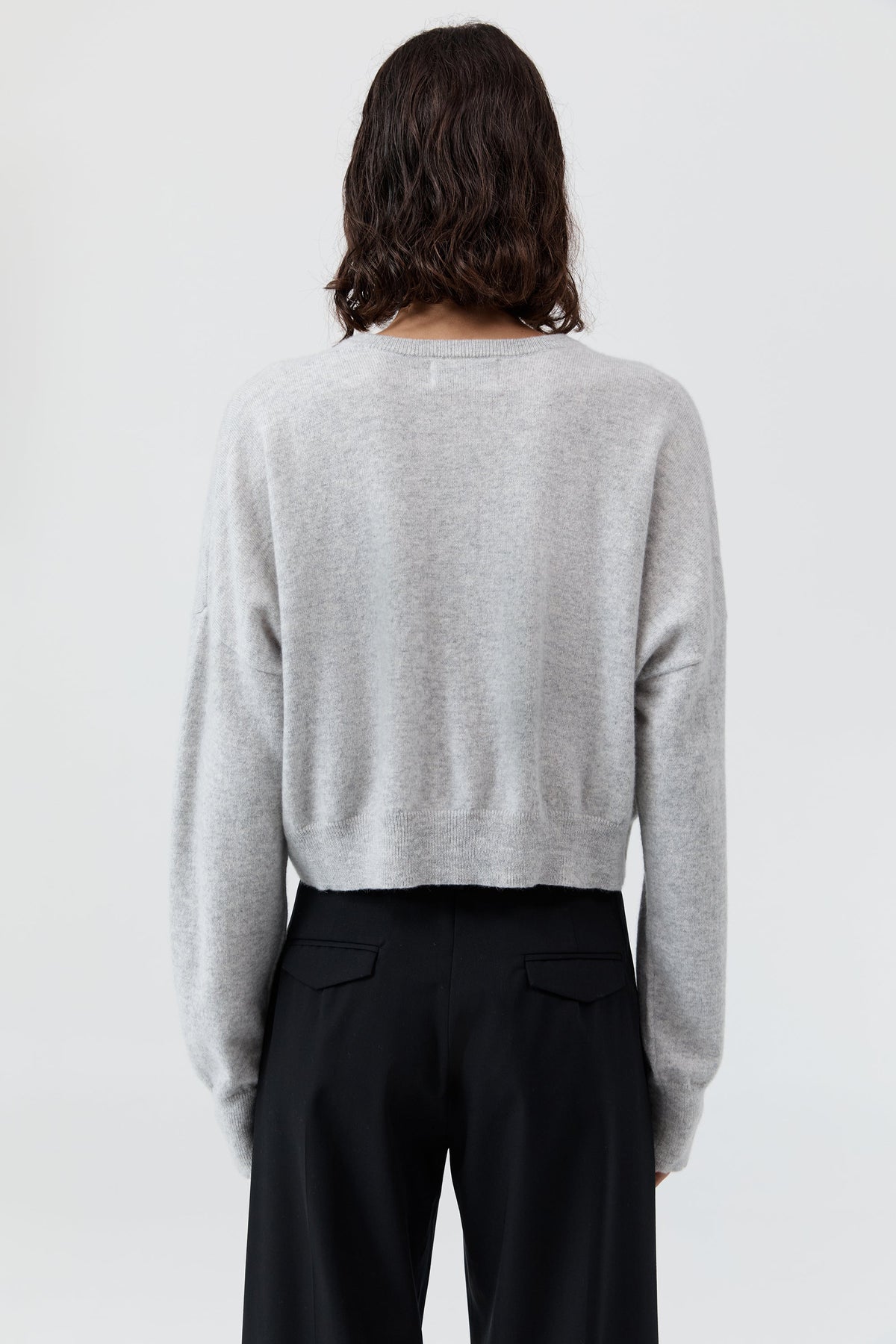Cashmere Relaxed Cropped Cardigan - Grey Marle
