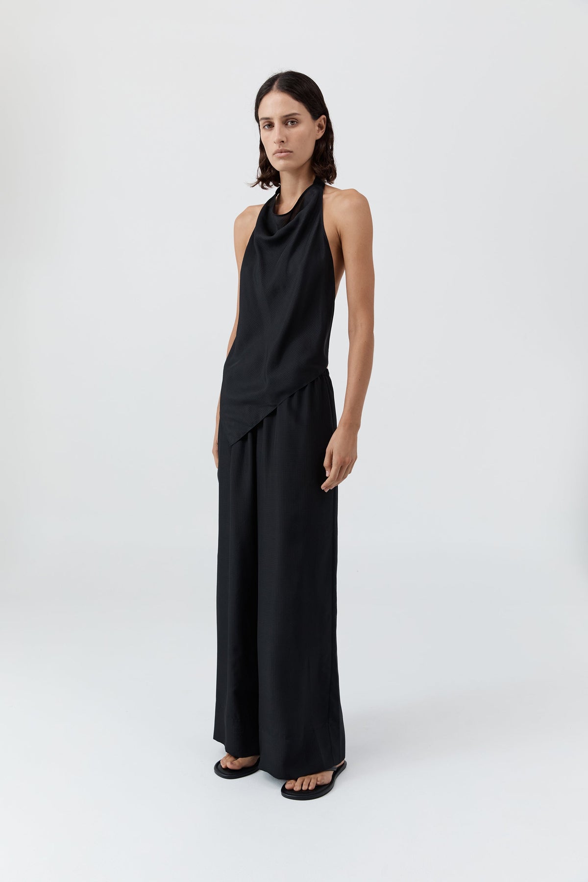 Silk Grid Halter Top - Black