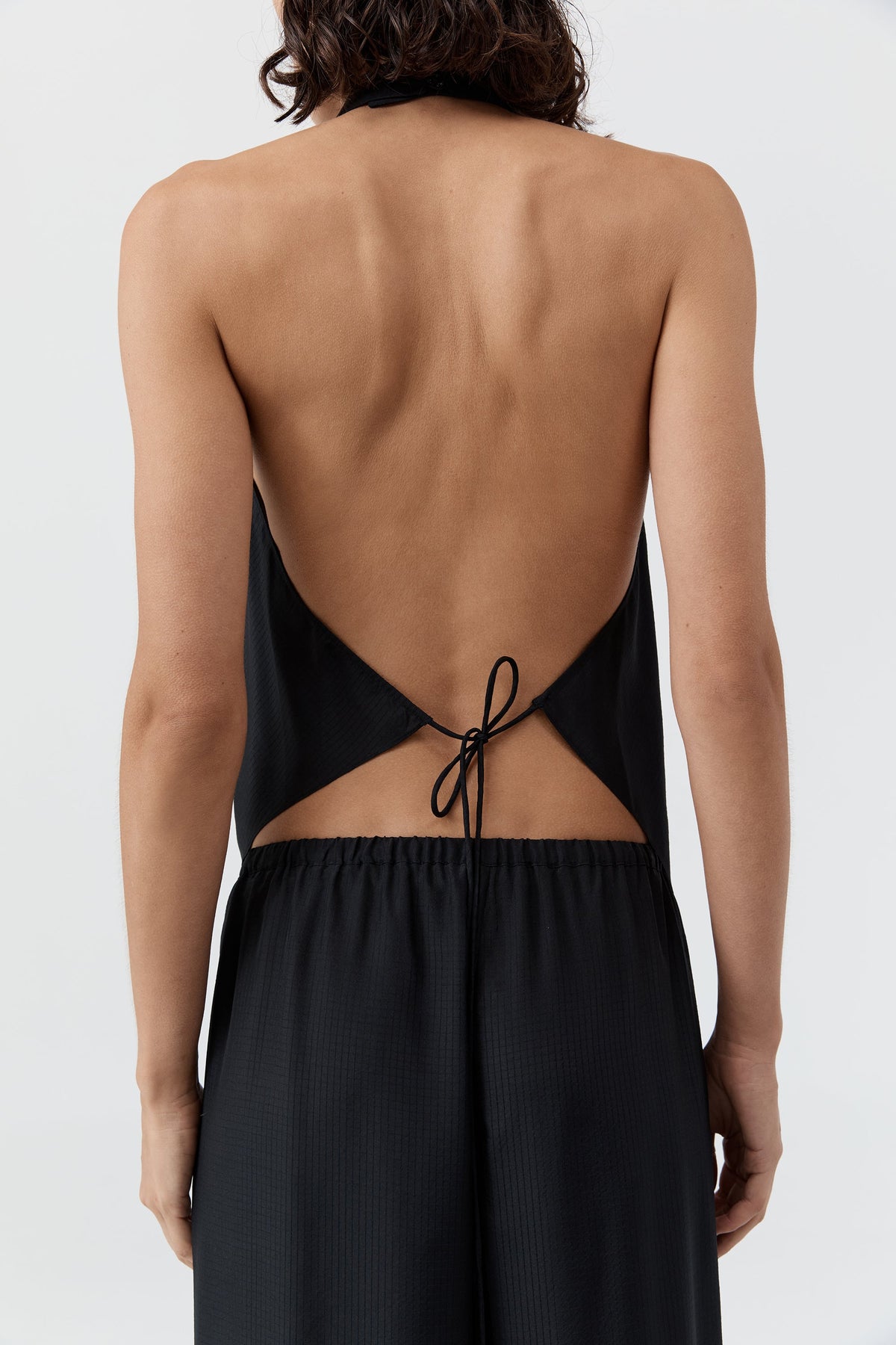 Silk Grid Halter Top - Black