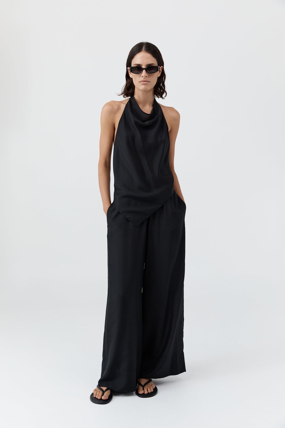 Silk Grid Relaxed Pants - Black