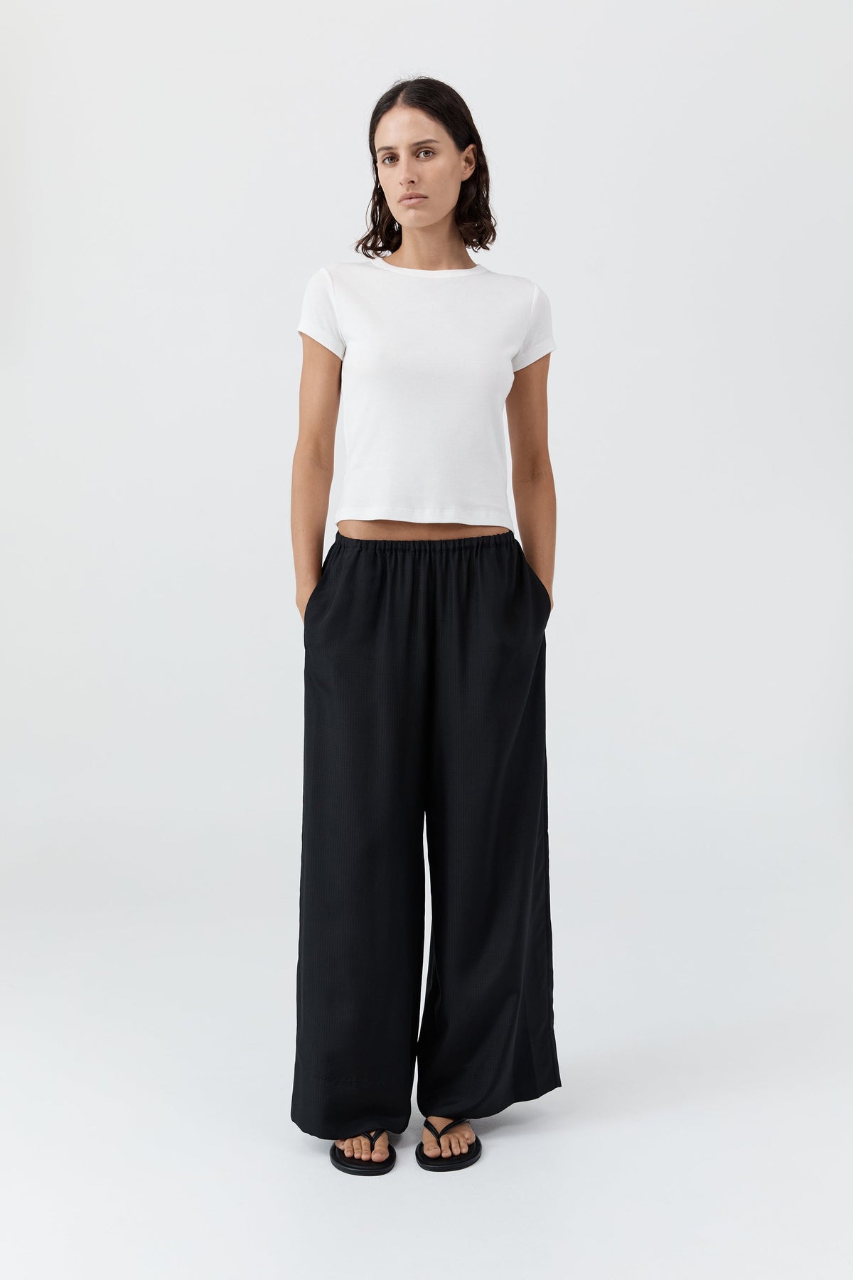 Silk Grid Relaxed Pants - Black