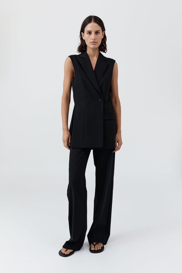 Wool Sleeveless Split Blazer - Black