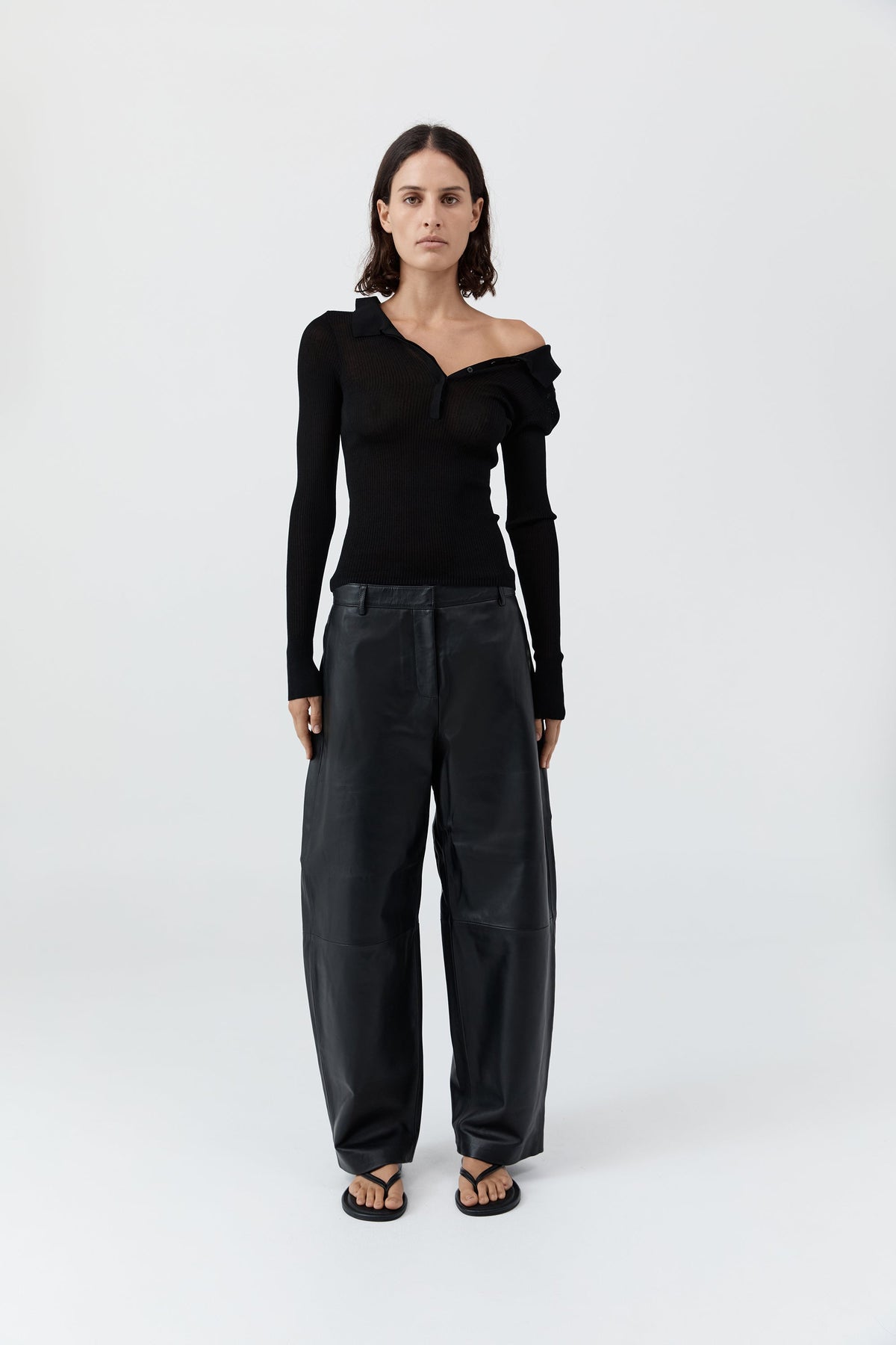 Petit Polo Knit Top - Black