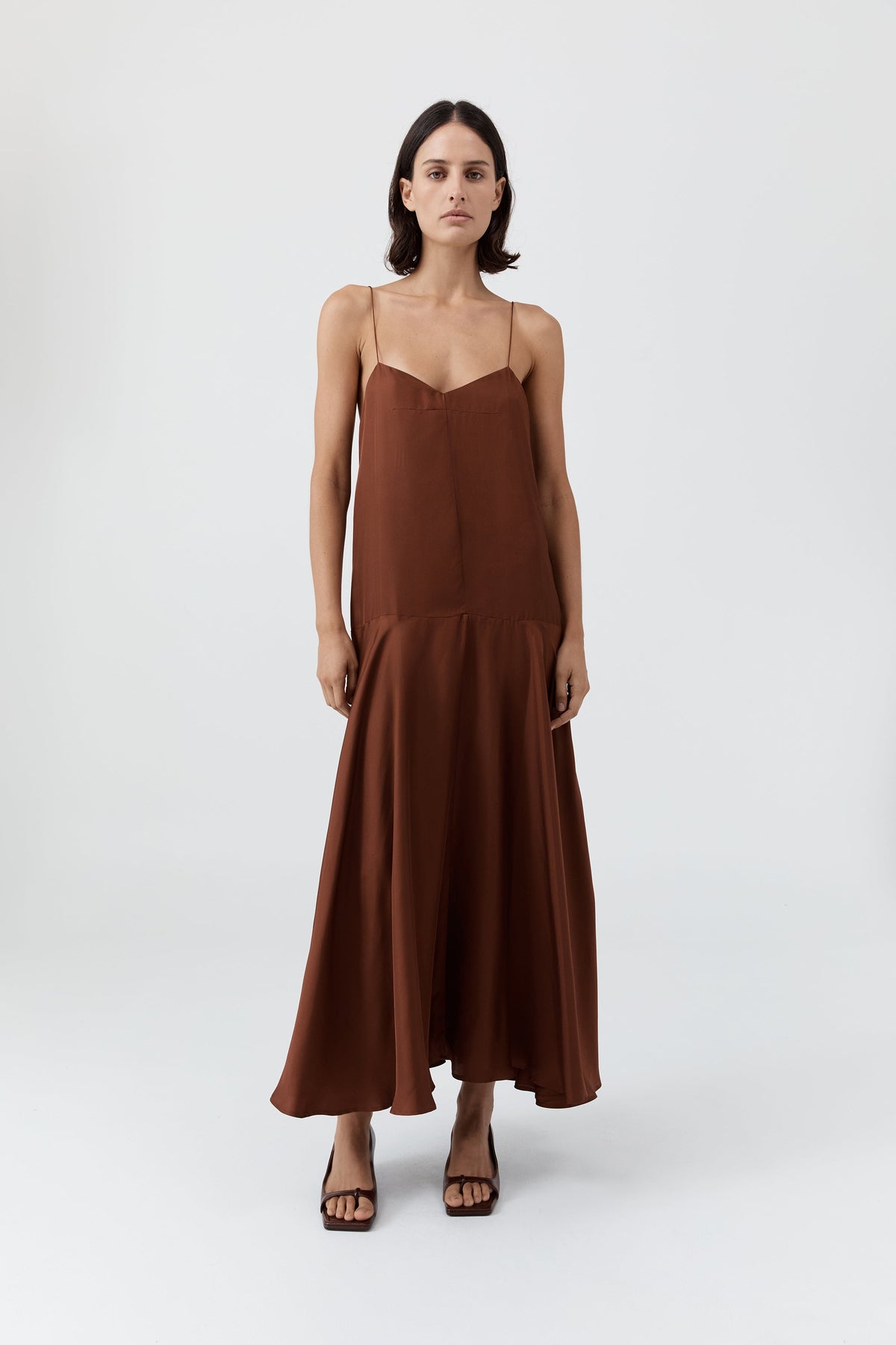 Silk Twill Relaxed Slip Dress - Brick