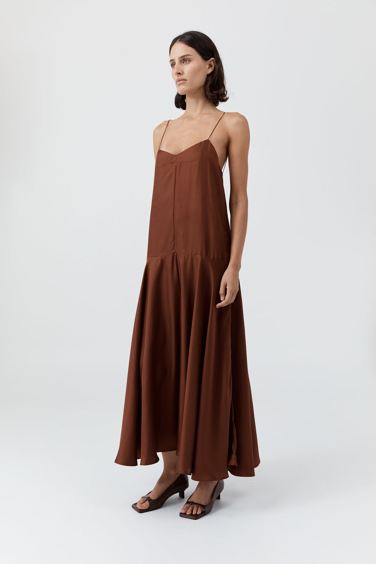 Silk Twill Relaxed Slip Dress - Brick