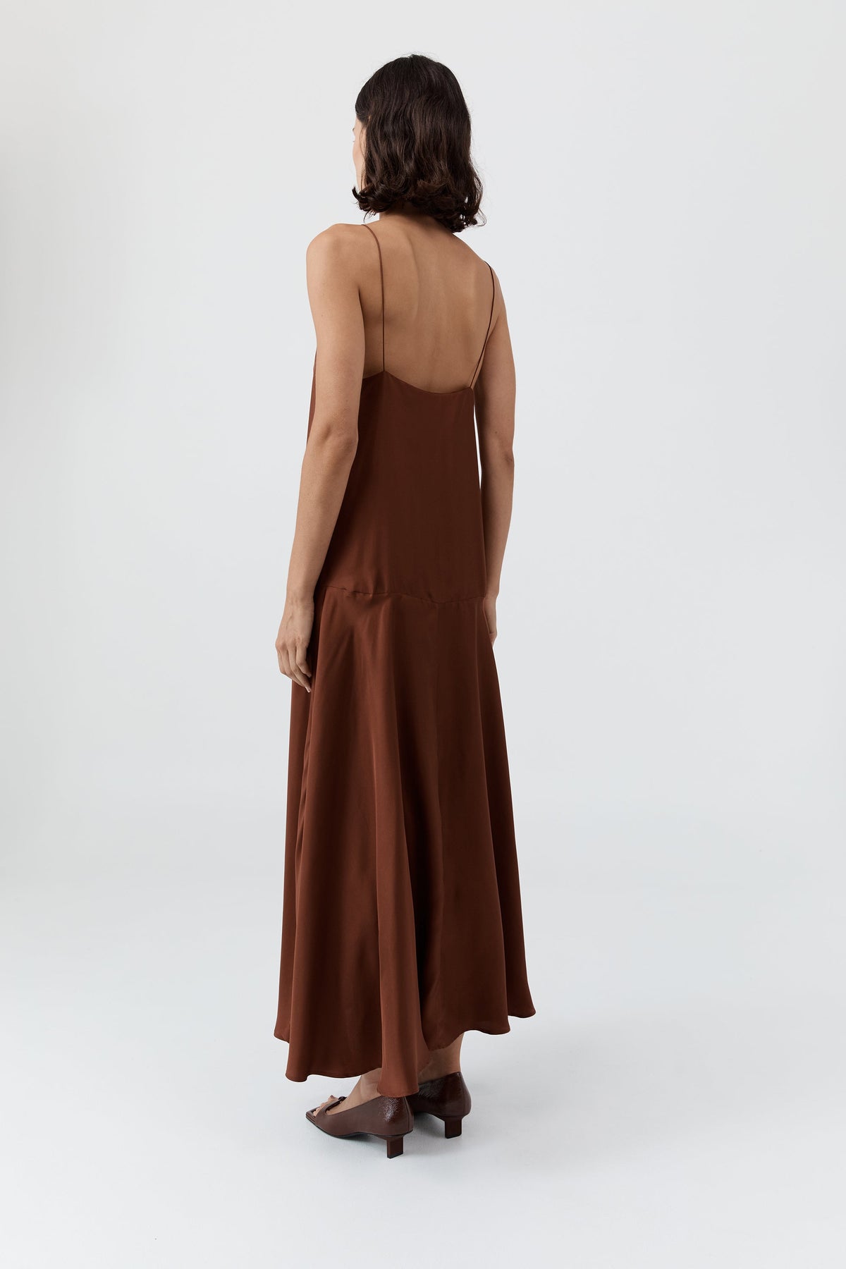 Silk Twill Relaxed Slip Dress - Brick