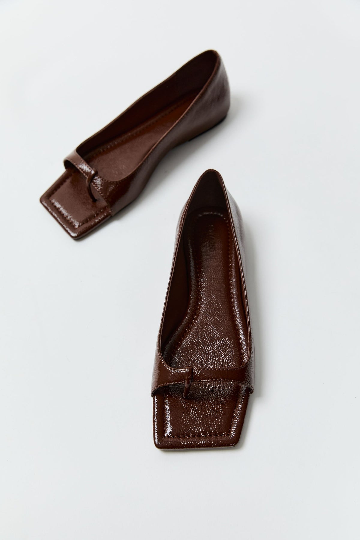 90s Square Toe Flat - Patent Liqueur
