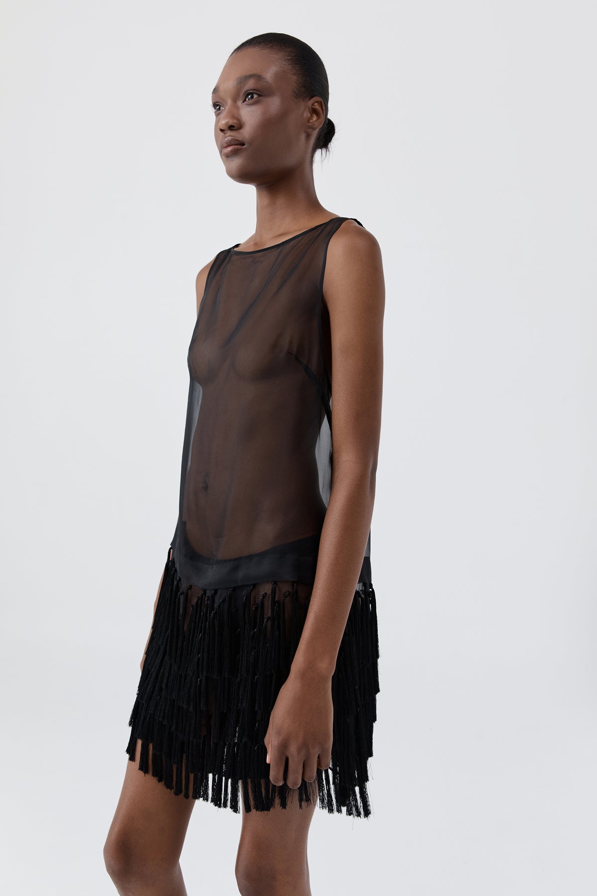 Tassel Shift Mini Dress - Black