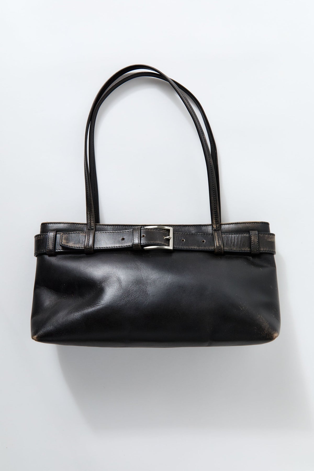 Brushed Belt Detail Baguette - Black