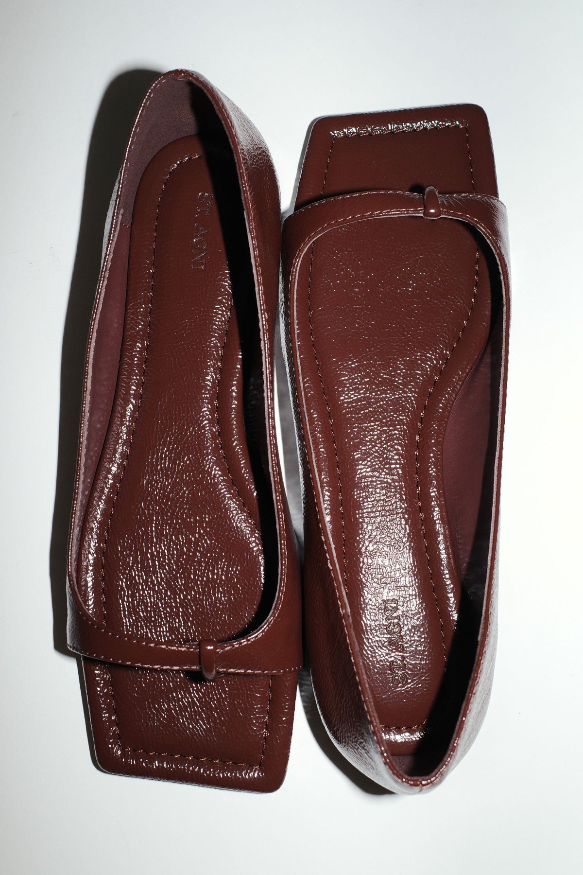 90s Square Toe Flat - Patent Liqueur
