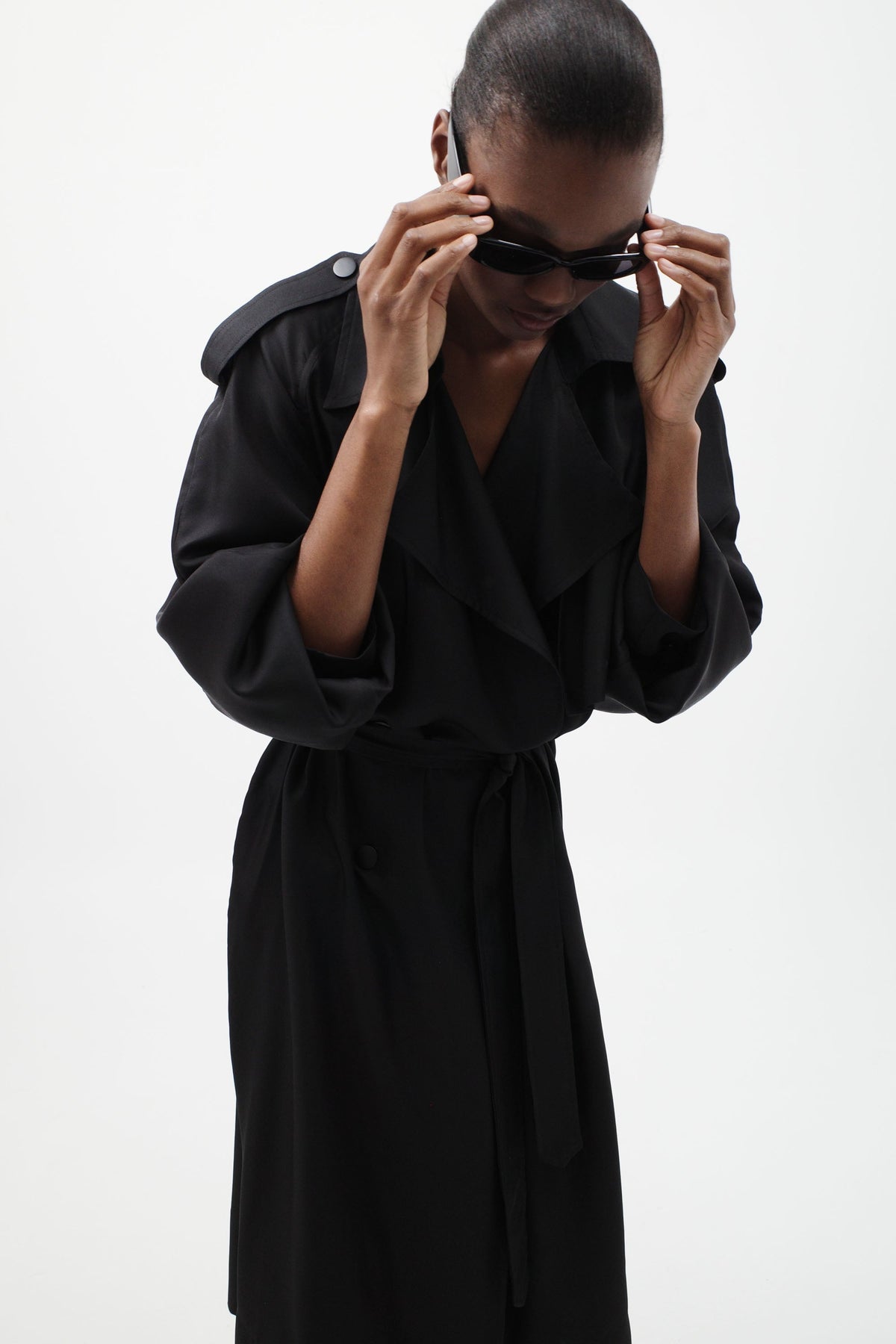 Silk Twill Relaxed Trench - Black