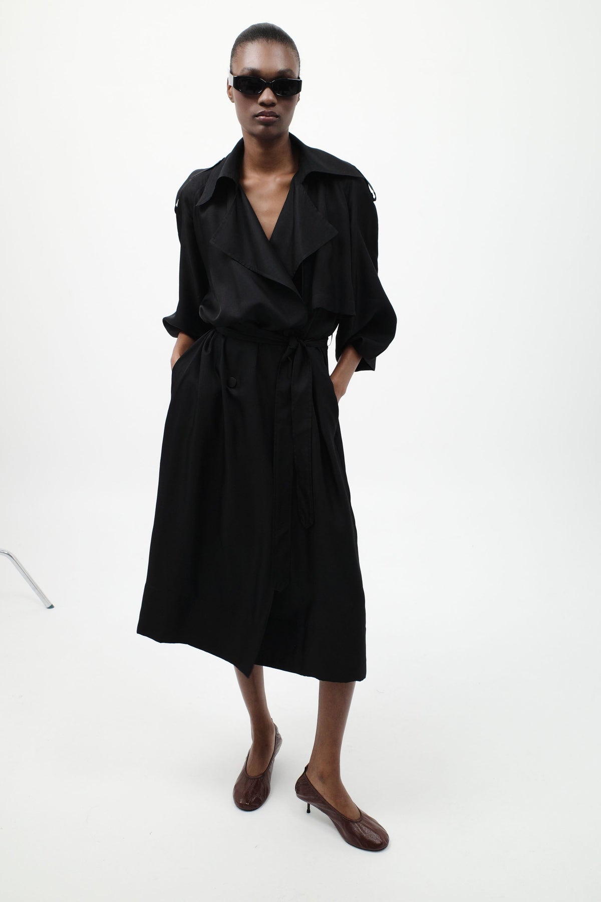 Silk Twill Relaxed Trench - Black