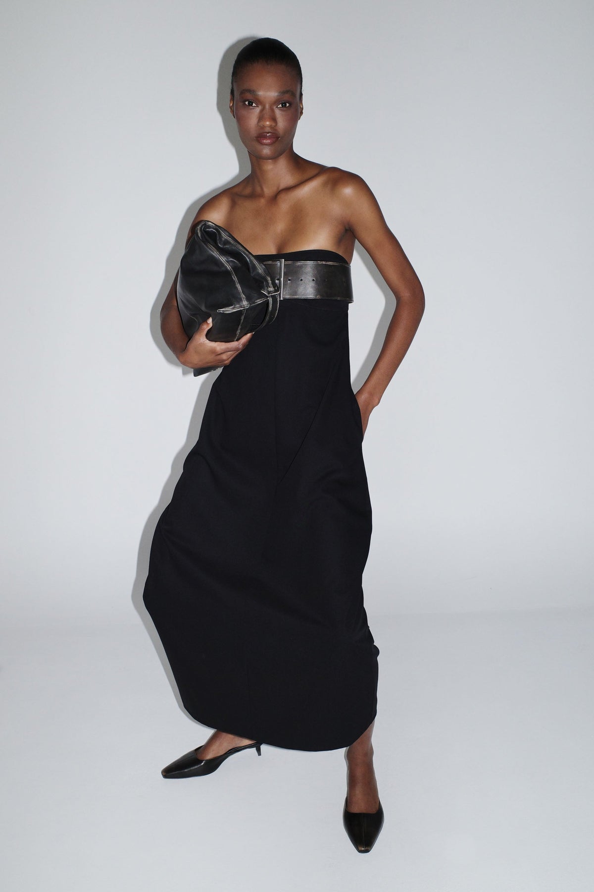 Wool Strapless Cocoon Dress - Black