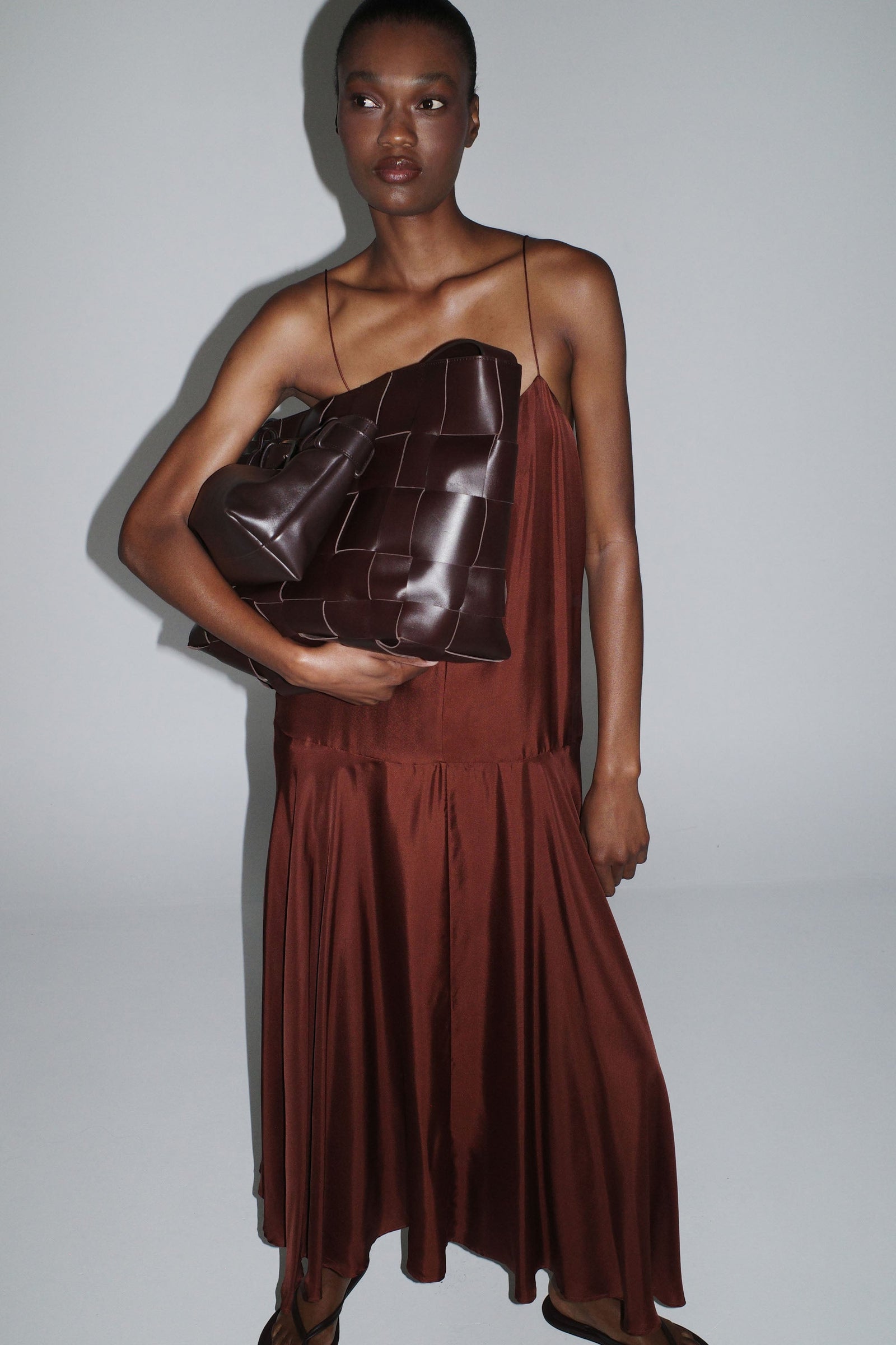 Silk Twill Relaxed Slip Dress - Brick