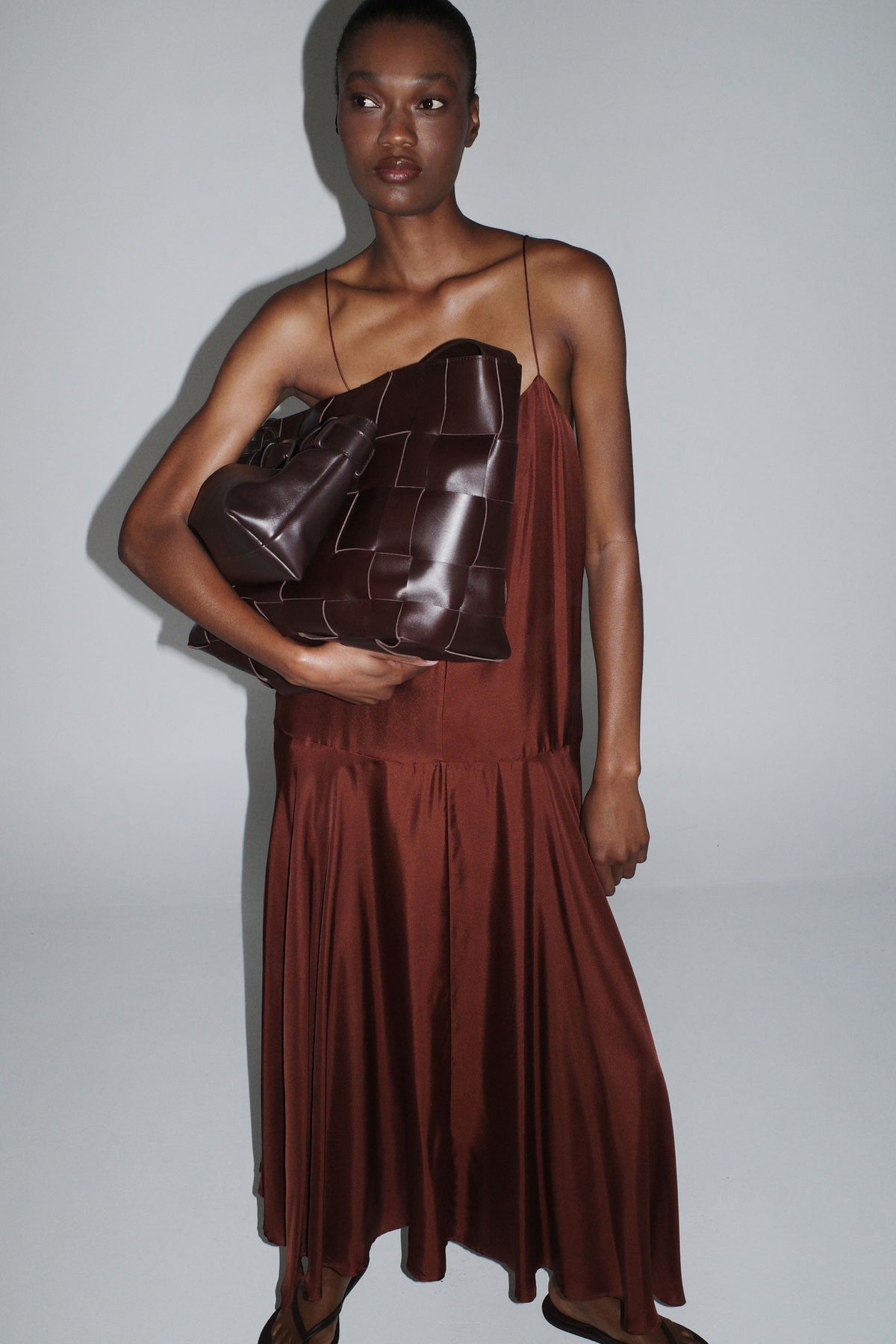 Silk Twill Relaxed Slip Dress - Brick