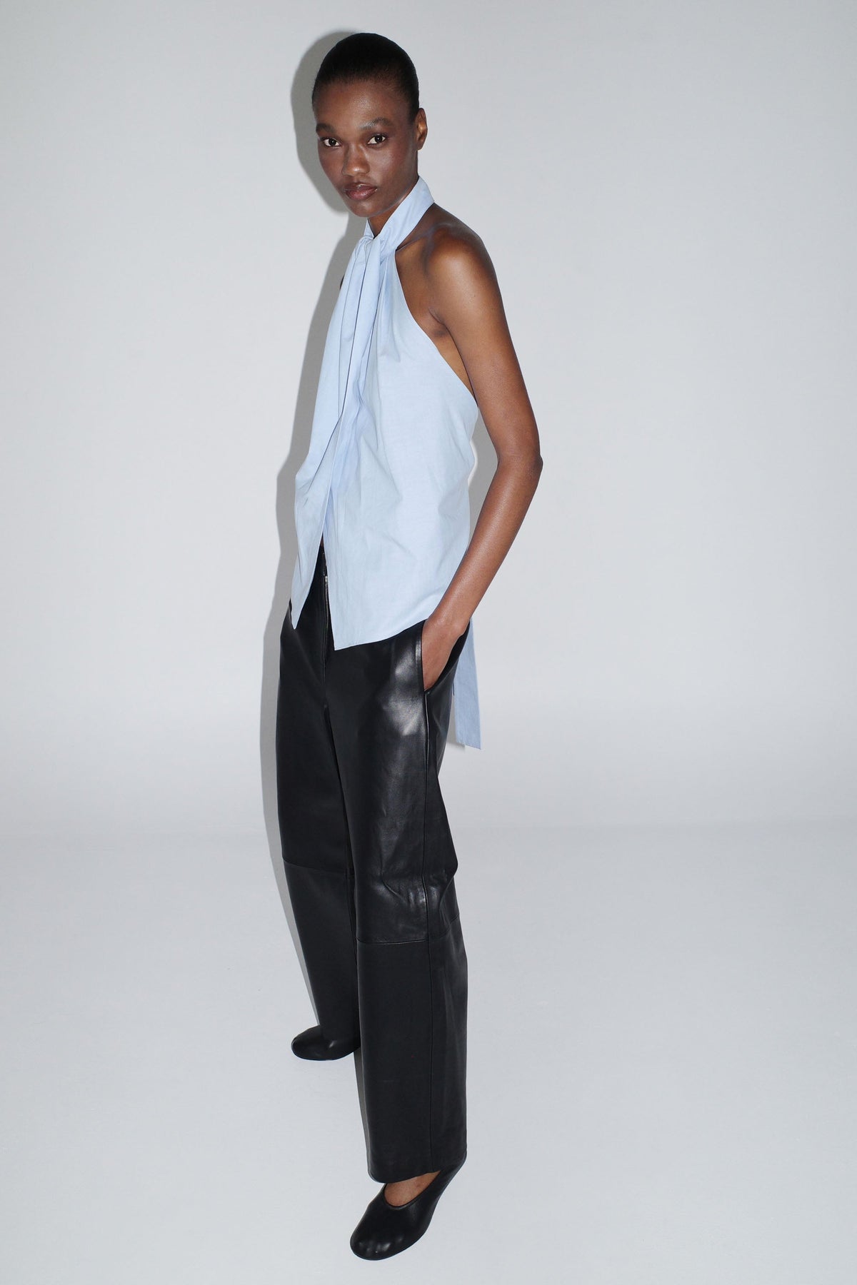 Oxford Halter Tie Back Top - Ciel Blue