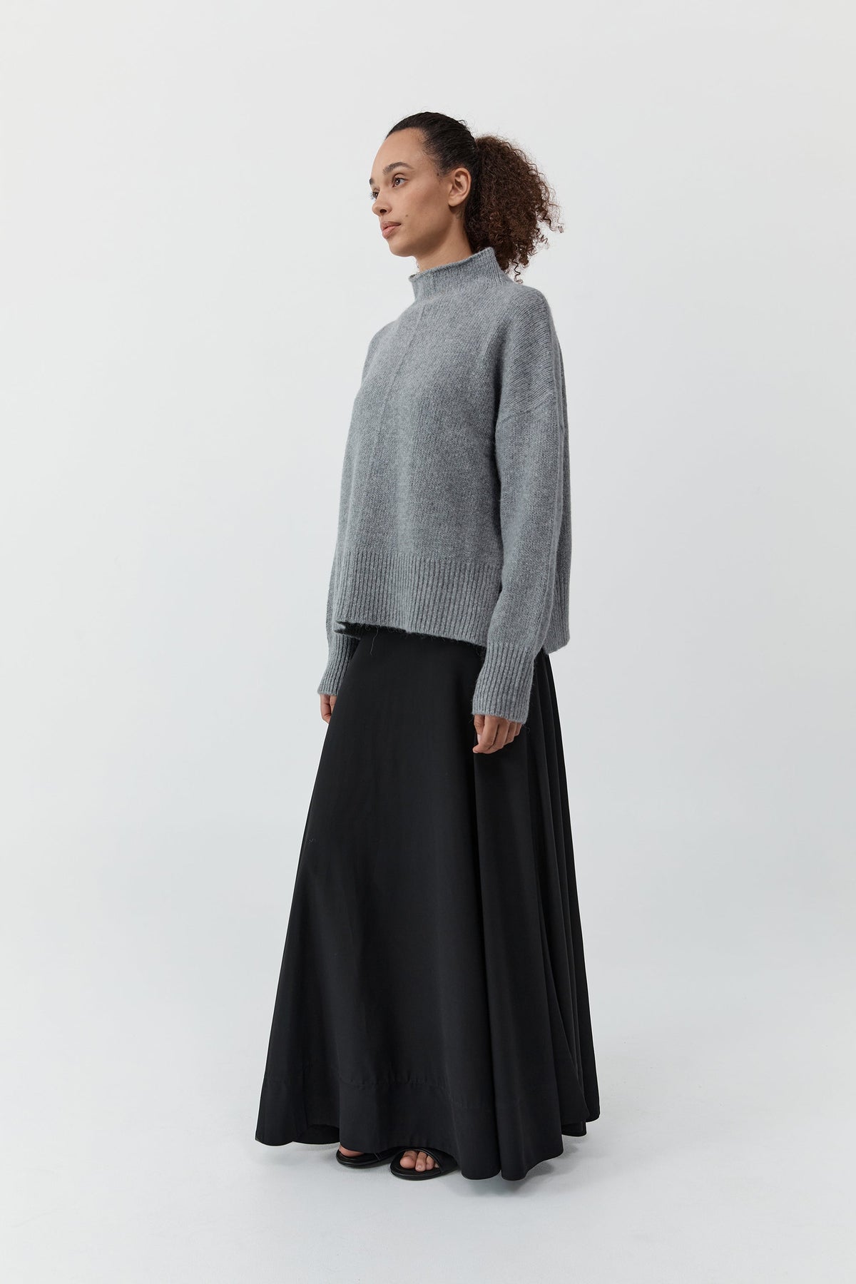 Wool Blend Mock Neck Sweater - Concrete