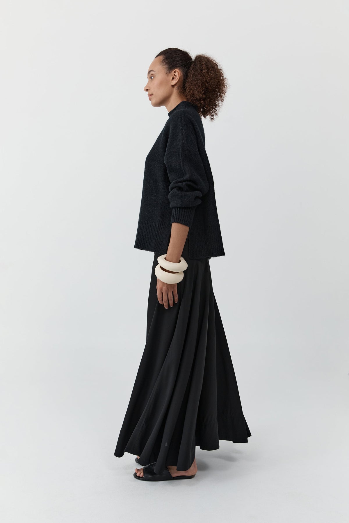 Wool Blend Mock Neck Sweater - Black