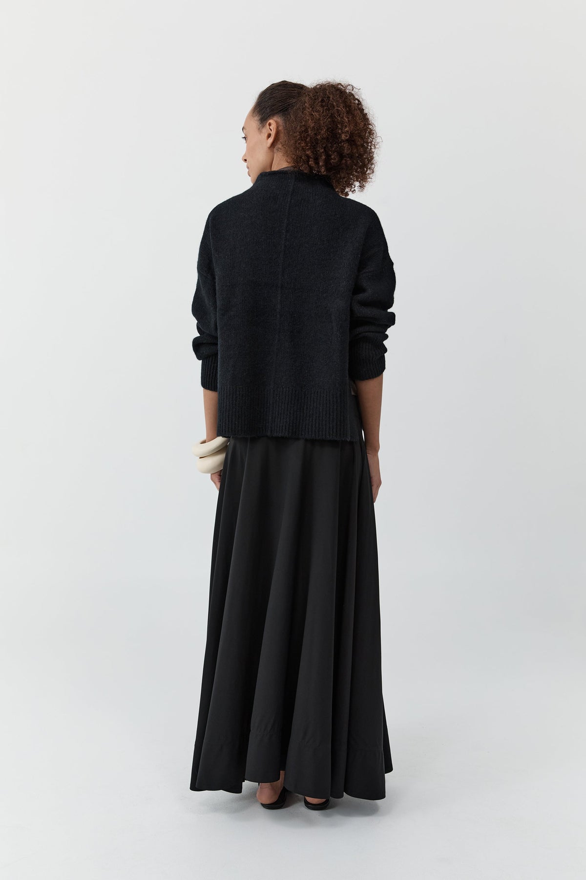 Wool Blend Mock Neck Sweater - Black