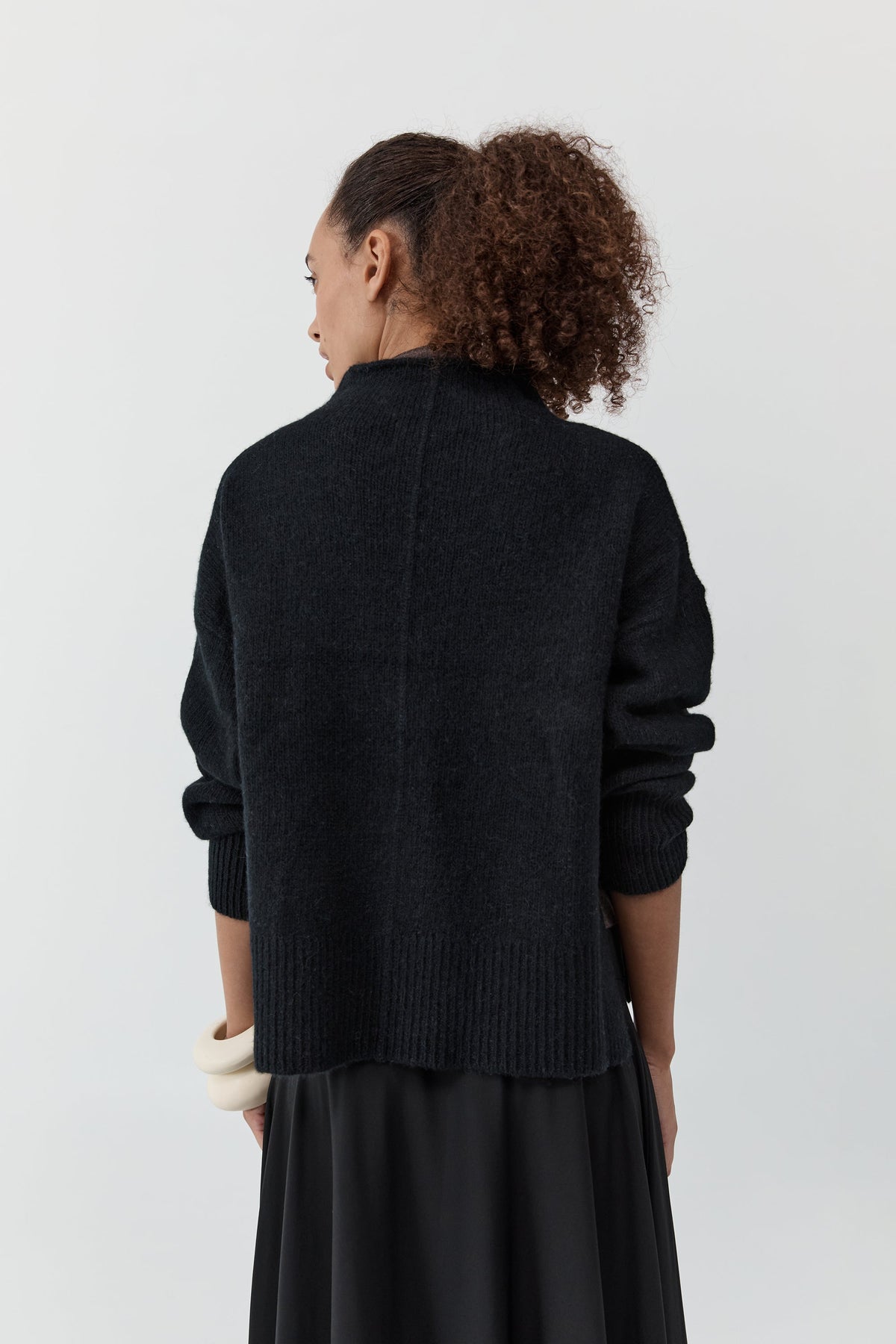 Wool Blend Mock Neck Sweater - Black