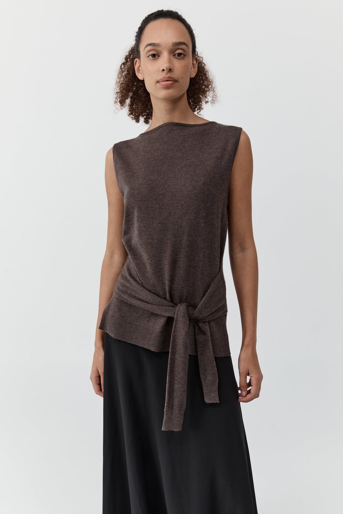Fine Merino Tie Waist Top - Mulch